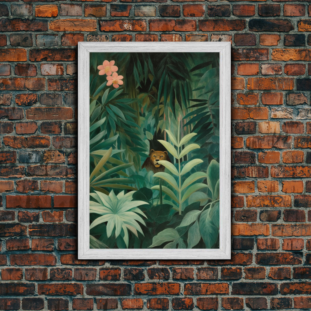 Tropical Botanical Wall Art, Framed Canvas Print or Poster Art, Maximalist Art, Jungle Print, Africa Art, Emerald Green Living Room Decor