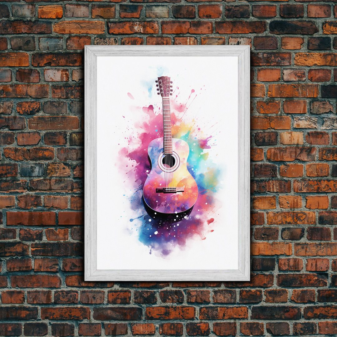 Acoustic Guitar Graffiti Art, Framed Canvas Print, Guitar Poster, Guitar Wall Art, Guitar Light, Gifts For Him, Watercolor Art, Music Art