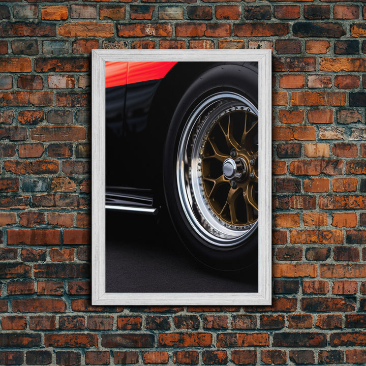 Hot Rod Muscle Car Art, Hot Rot Photography Print, Framed Canvas or Poster, Close Up Shot Of Rims, Orange Hot Rod, Gift For Him