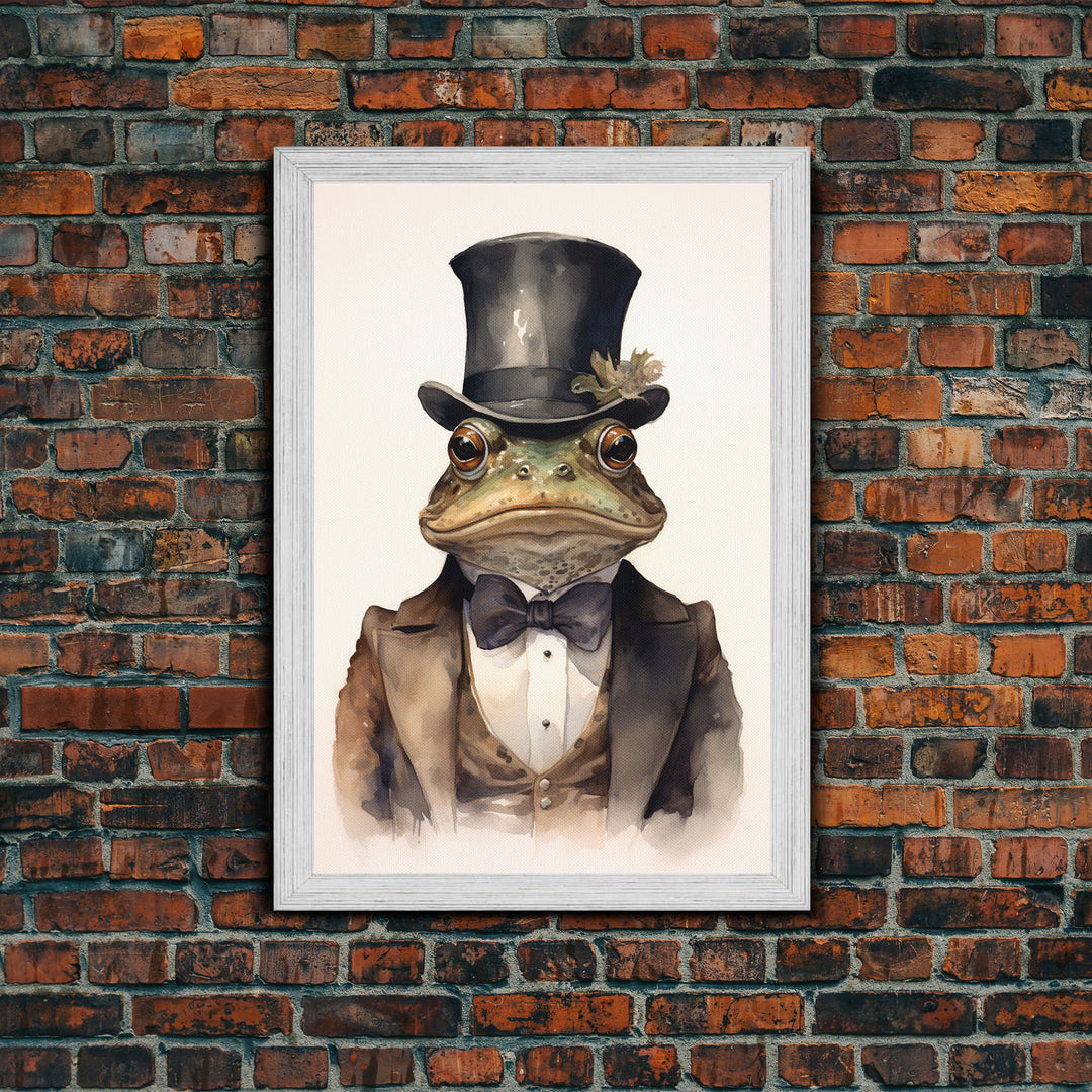 Toad Victorian Portrait, Vintage Style Animal Wall Art, Framed Canvas Print, Handmade Canvas Art, Le Business Toad