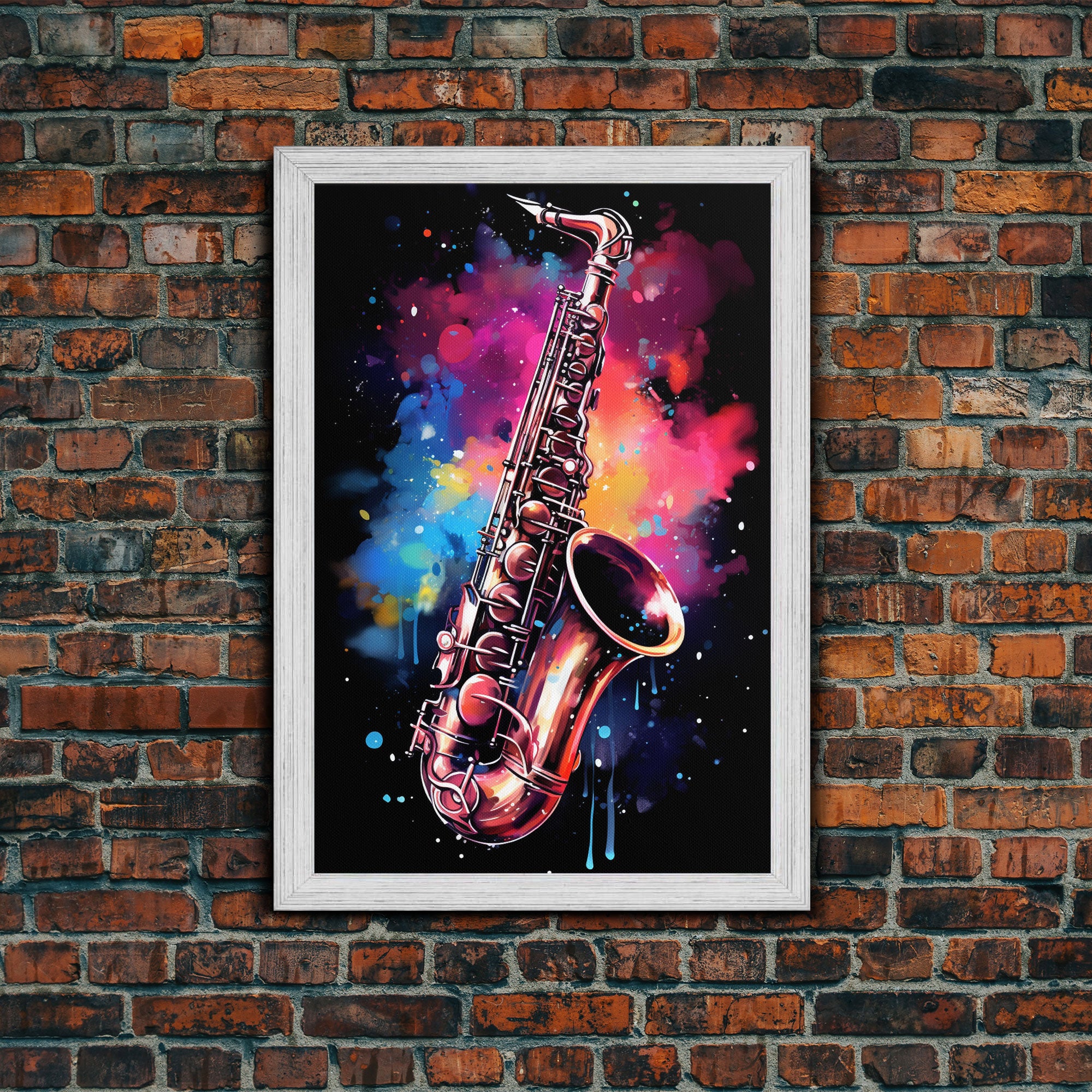 Unique Music Studio Gift, Saxophone Graffiti Art, Splatter Paint Art, Musician Gift, Marching Band Gift, Jazz Themed Art