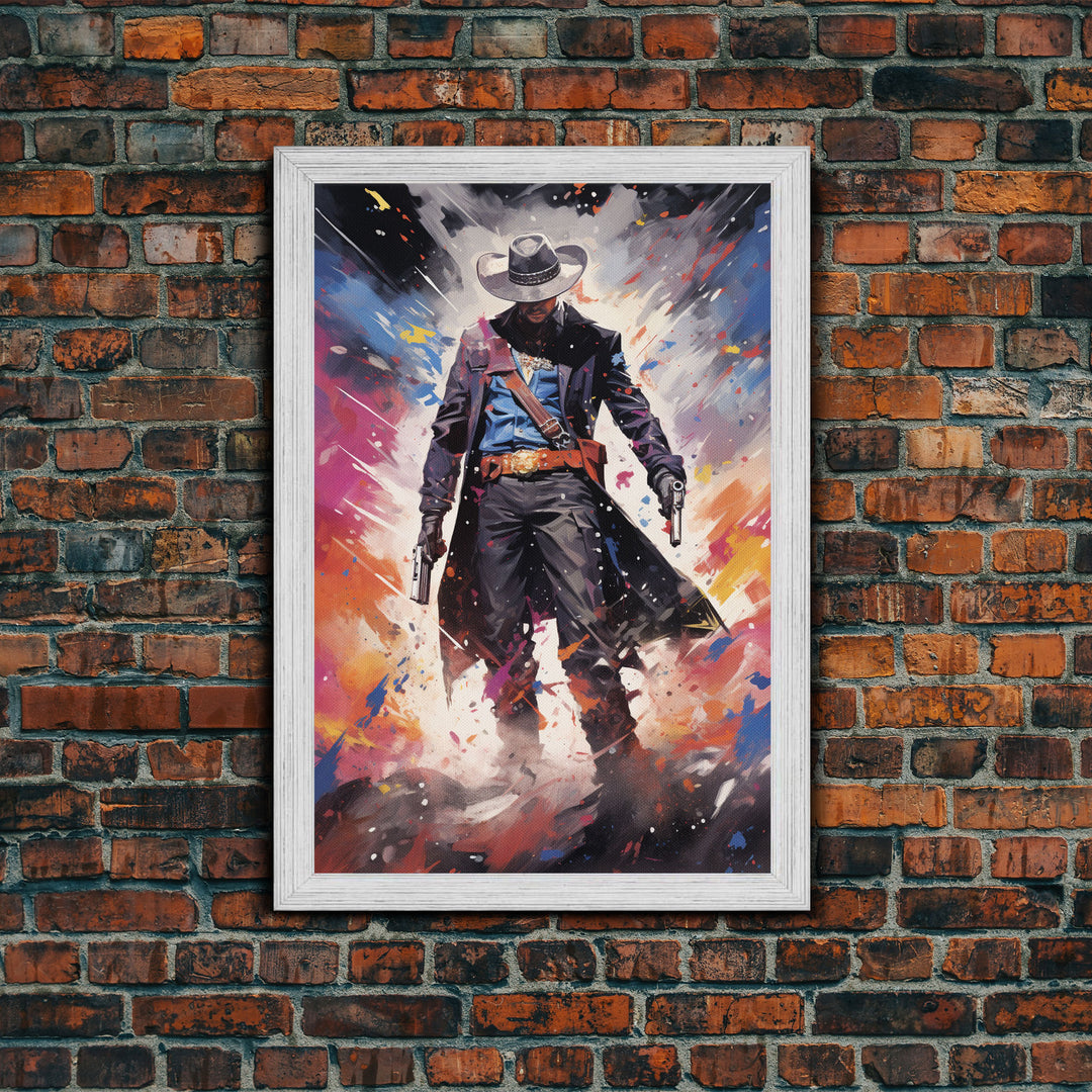 Cosmic Cyberpunk Cowboy Graffiti Art, Framed Canvas Print #4954