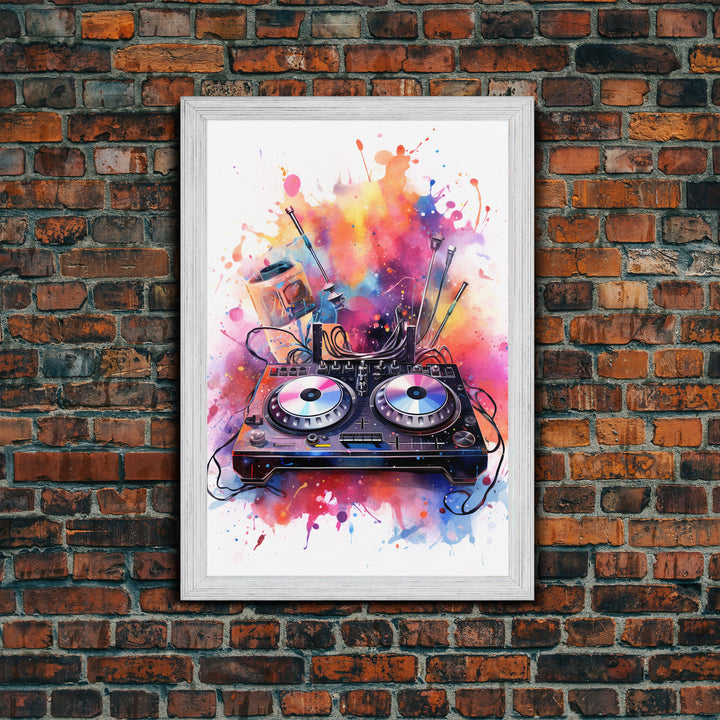 Two Turn Tables, DJ Art, Disc Jockey Decor, Music Studio Decor, Framed Canvas Print