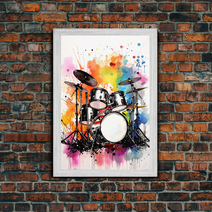 Drum Art, Gift For Drummer, Framed Canvas Print, Studio Art, Music Studio Decor, Drum Set