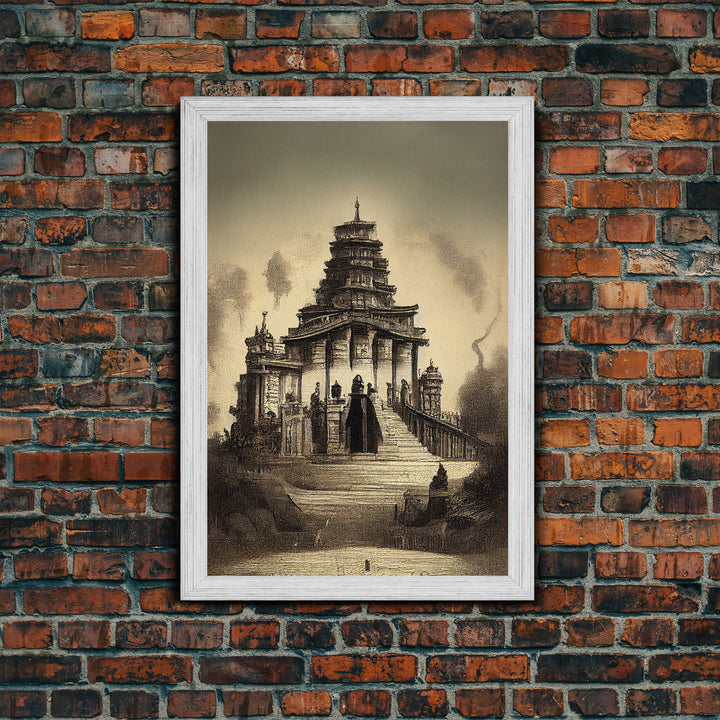 Incan Temple diagram art, canvas print, unique Mayan or Incan style temple diagram wall art, 1800s inca style wall art