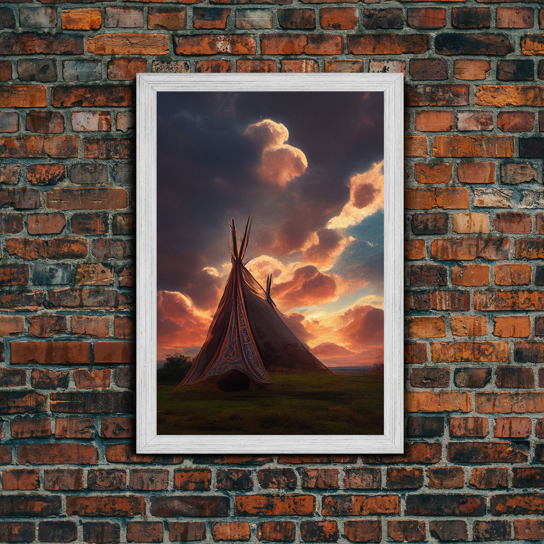 Native American Tipi Wall Art, Canvas Print, Early American Style Wall Decor