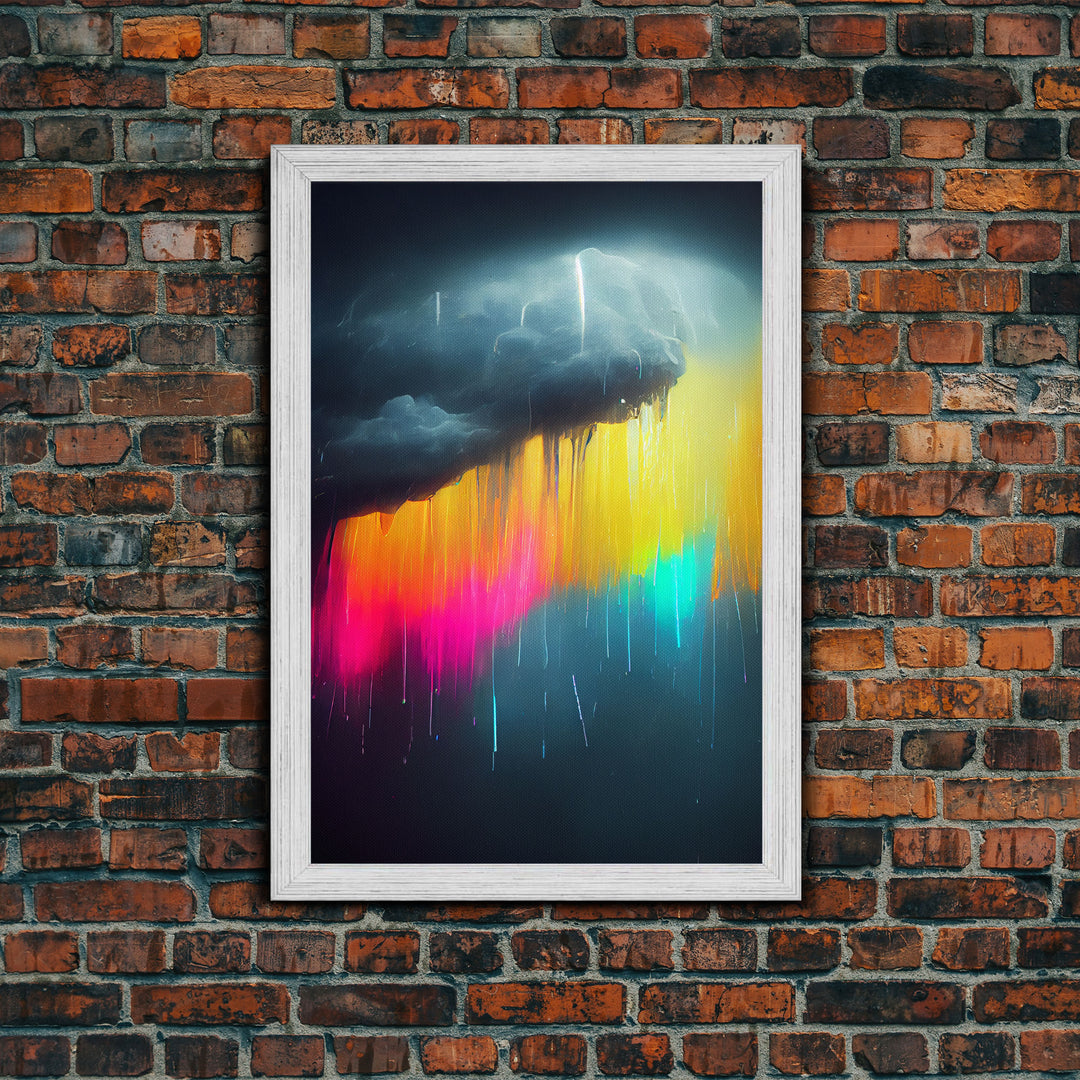 Rainbow In A Rain Cloud, Abstract Art Canvas Print, Lightning, Rain, Stormy Rainbow, Cool Wall Art, Colorful Wall Decor, Neon Rain Cloud