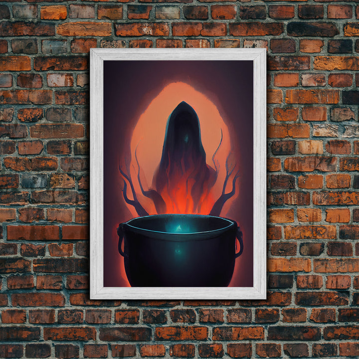 Spooky Witch's Cauldron Canvas Print, Halloween wall art, spooky home decor, creepy Halloween art, Cursed art