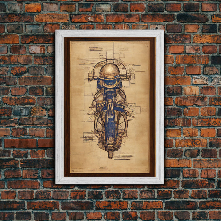 Da Vinci style steampunk motorcycle diagram, canvas print, man cave wall art, motorcycle art