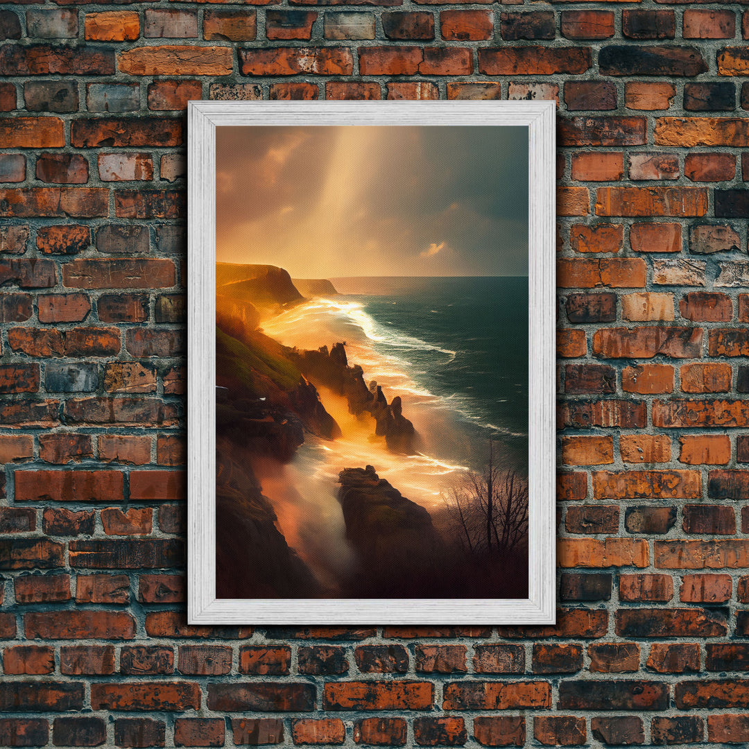 Cliffs of Scotland wall art, watercolor, canvas print, landscape wall art