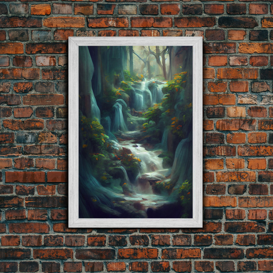 Waterfall painting canvas print, fantasy wall art, watercolor print, high fantasy, nature landscape wall art for living room