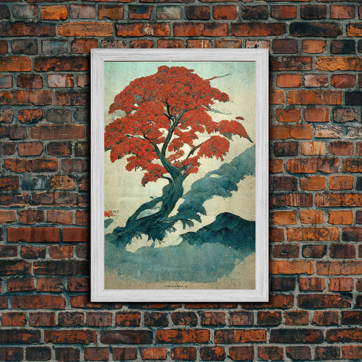 Japanese maple tree, fine art print, poster art, Vintage Japanese style wall art