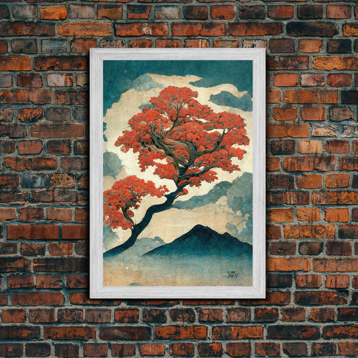 Japanese maple tree canvas print, vintage style wall art, woodblock print style wall art, unique abstract wall art, tree art