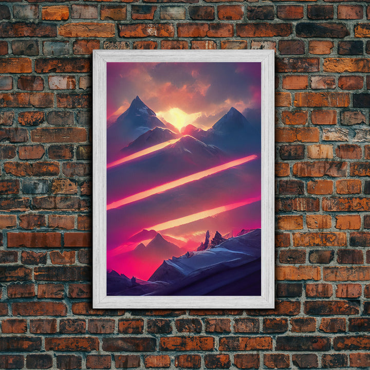 Vaporwave Mountain Landscape Canvas Print, Synthwave Landscape Art, Beautiful sunset in the mountains wall art, cool wall art