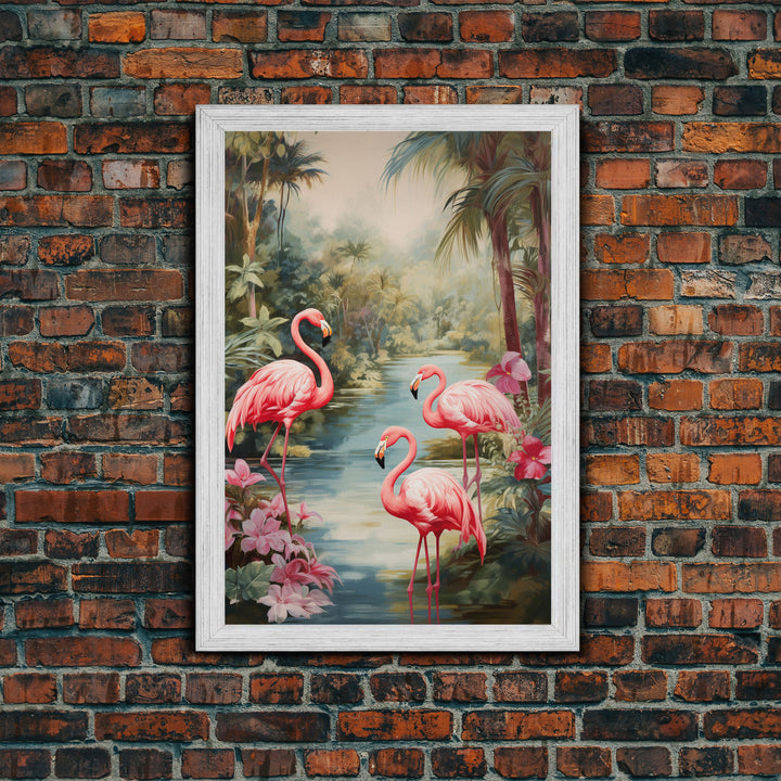 Flamingo Art Print, Tropical Wall Art, Palm Trees, Canvas Print, Wall Art, Vertical Print, Modern House Art, Gift For Boss, Bedroom Prints