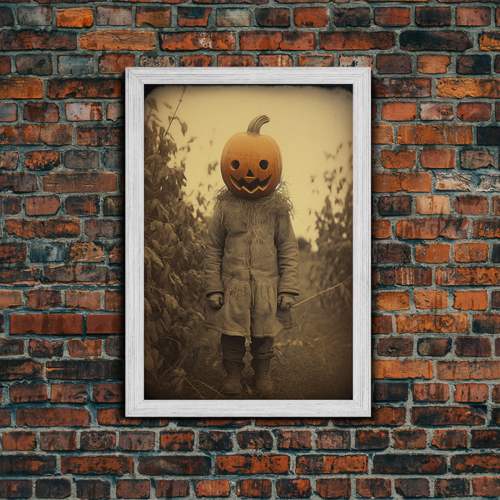 The Jack O' Lantern, Cursed Halloween Art, Spooky Decor, Creepy Wall Art, Framed Canvas Print, Jumpscare Halloween Art