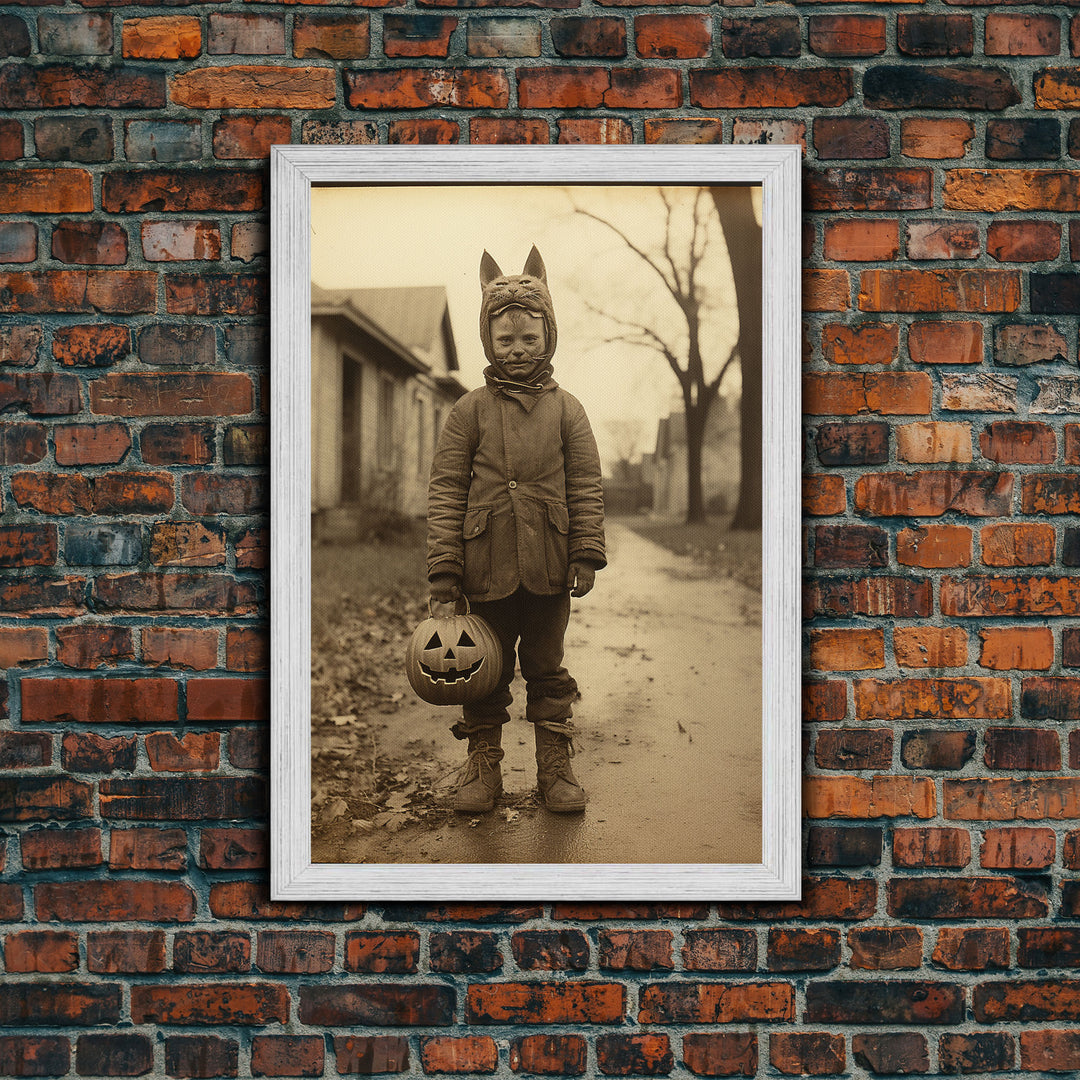 Trick Or Treater, Cool Halloween Art, Framed Canvas Print, Photography Print, Halloween Canvas Art, 1800s Halloween Art