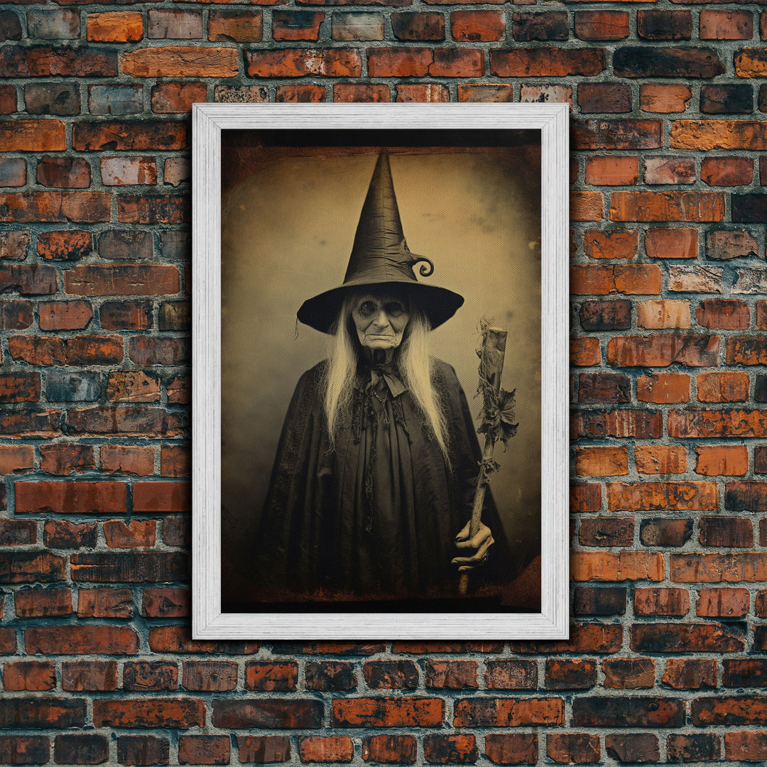 The Old Witch Portrait, Witchy Art, Portrait of a Victorian Witch, Daguerreotype, Framed Canvas Print, Halloween Wall Art, Halloween Canvas