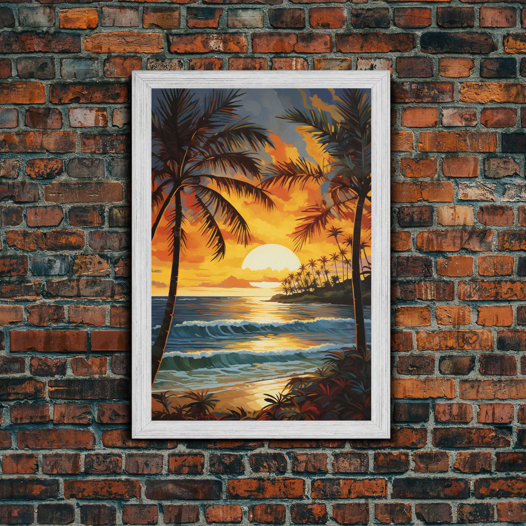 Beach Wall Print, Tropical Wall Art, Sunrise Wall Art, Canvas Print, Wall Art, Vertical Print, Entryway Prints, Dorm Room Art, Office Decor