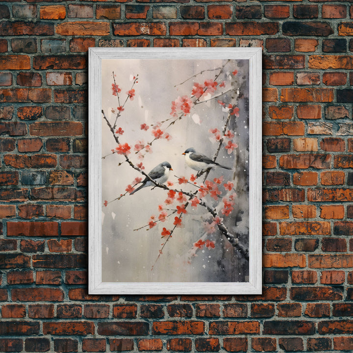 Cherry Blossom Tree, Japanese Wall Print, Bird Wall Art,  Asian Art, Canvas Print, Wall Art, Vertical Print, Country Home Decor, Office Art