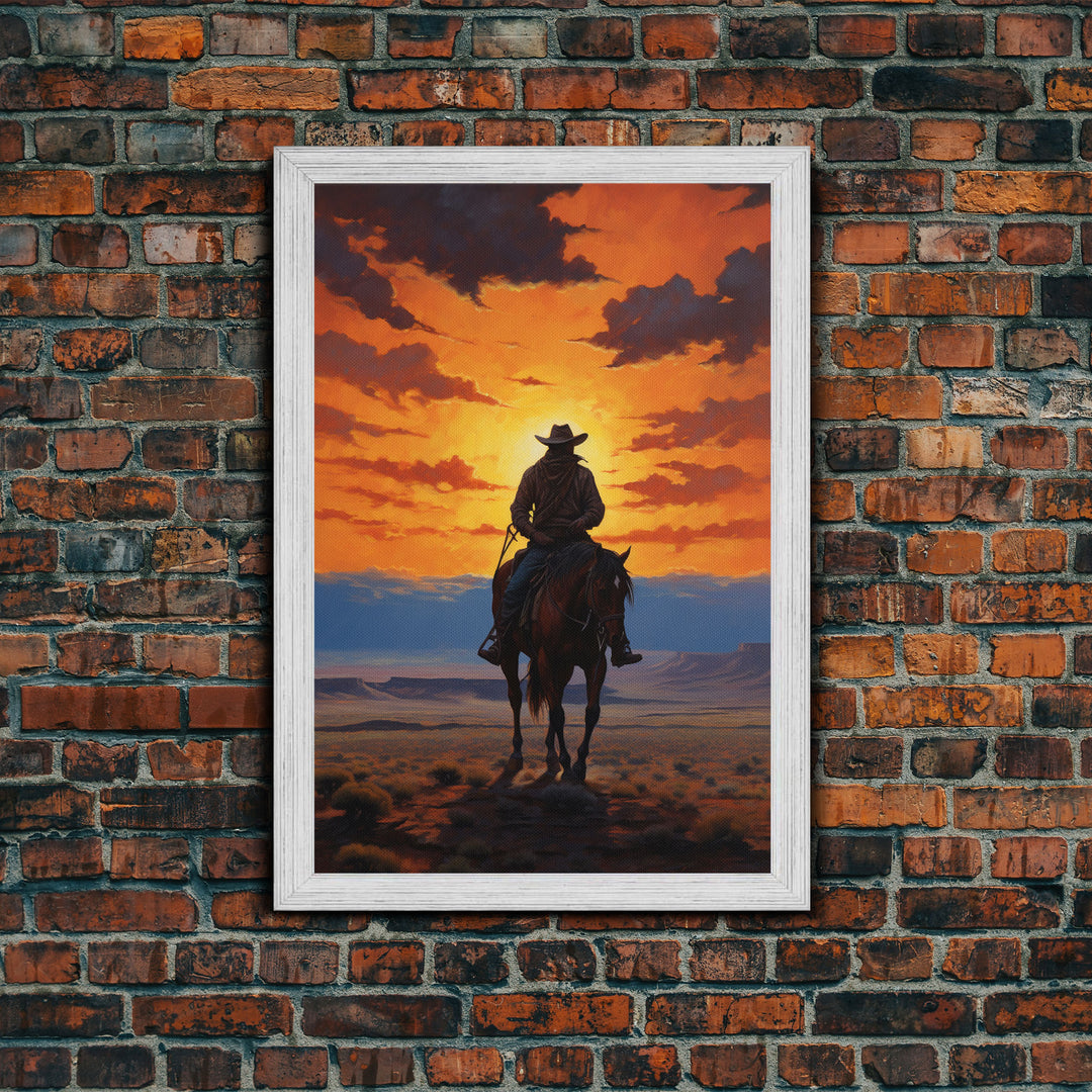 Cowboy Silhouette Wall Art, Western Wall Decor, Sunset Wall Art, Canvas Print, Wall Art, Vertical Art, Teen Boy Wall Art, Rustic Wall Decor