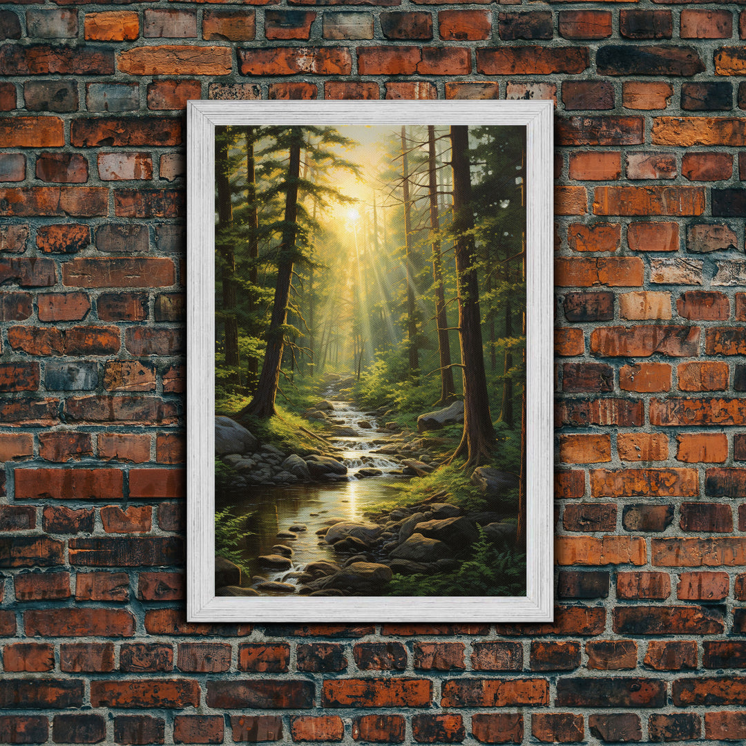 Trees Art Print, Forest Sunset Wall Art, Stream Wall Print, Canvas Print, Wall Art, Vertical Art, Anniversary Gift, Family Home Decor