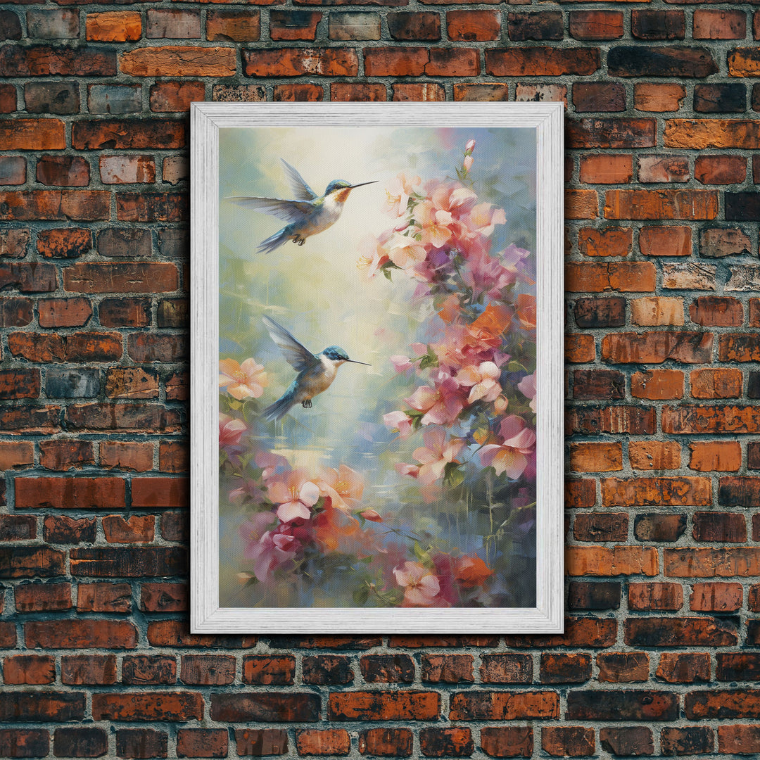 Hummingbirds Wall Art, Flowers Wall Print, Spring Art, Canvas Print, Wall Art, Vertical Art, Botanical Art Print, Gift For Women, Home Decor