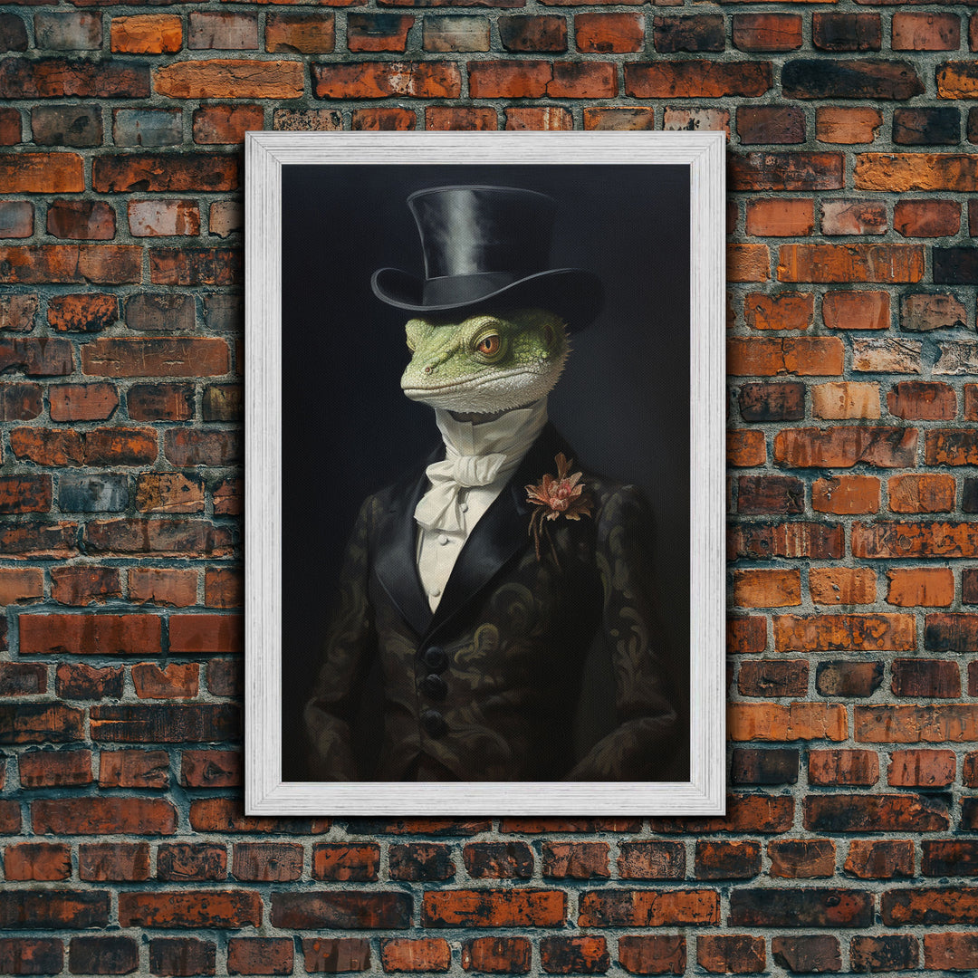 Dark Academia Victorian Gothic Gecko Art, Framed Canvas Print or Canvas, Halloween Art, Spooky Decor, Halloween Decoration, Witch Familiar