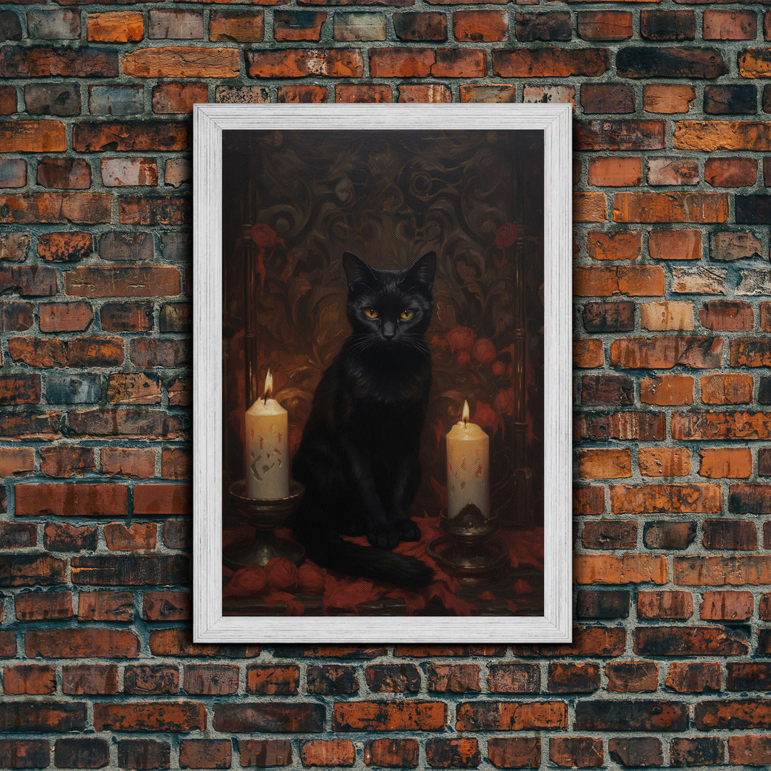 The Witch's Familiar, Black Cat Art, Halloween Retro Canvas / Canvas Print, Goth Wall Art, Goth Portrait Art, Goth Art 5x7