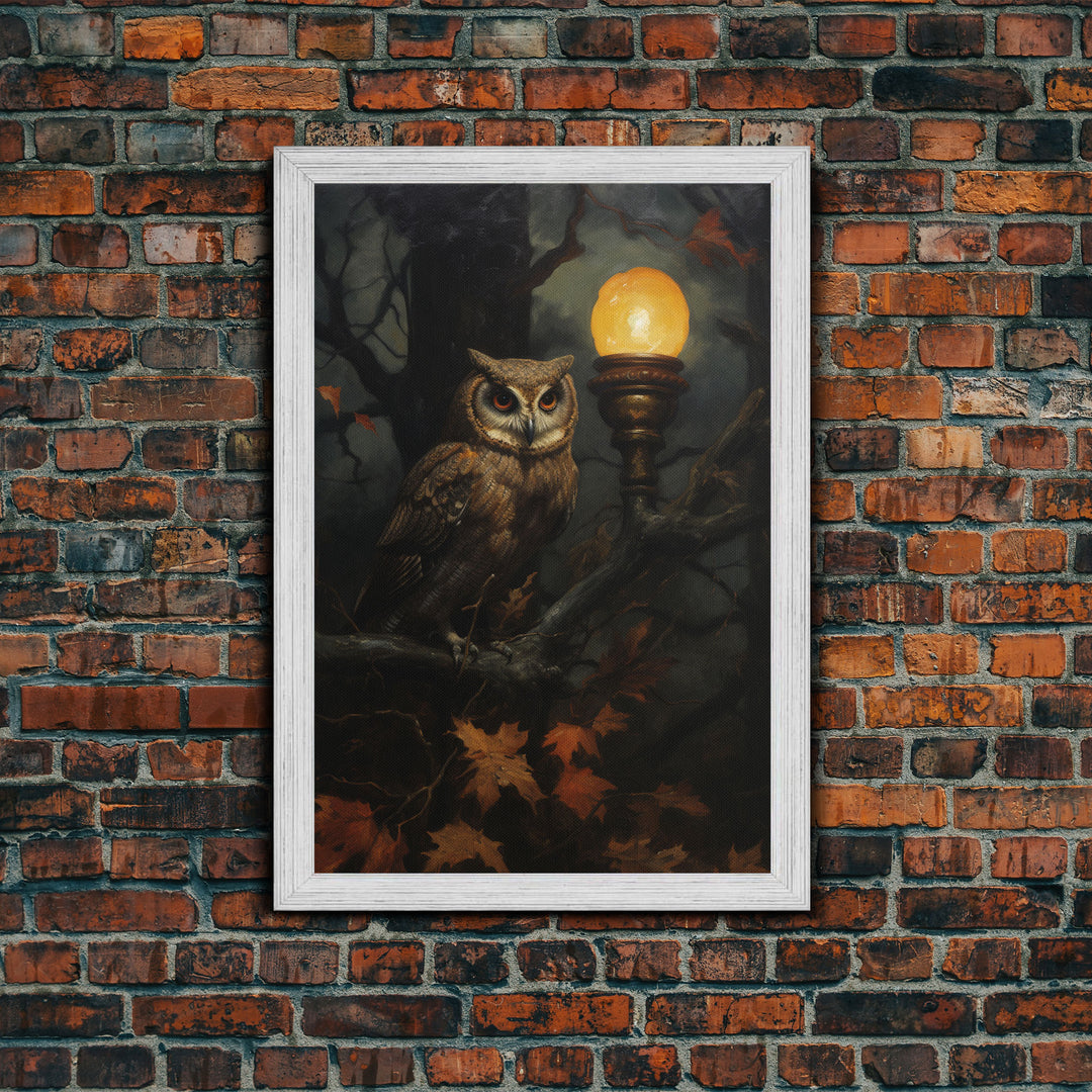 Owl Halloween Decor, Victorian Owl Painting Canvas Print, Dark Arts, Dark Academia, Owl Prints, Animal Prints, Halloween Wall Art