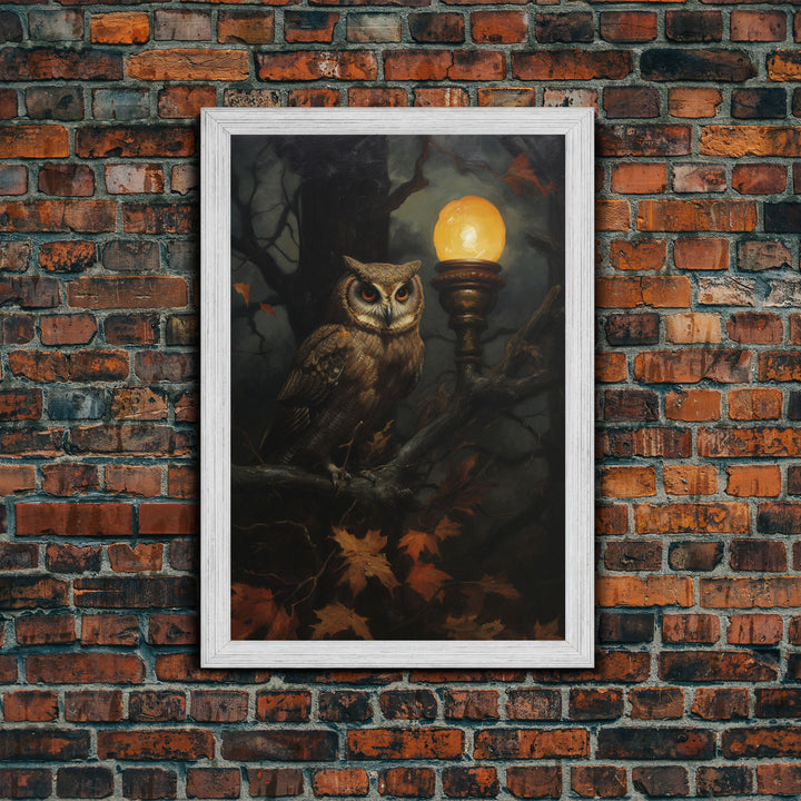 Owl Halloween Decor, Victorian Owl Painting Canvas Print, Dark Arts, Dark Academia, Owl Prints, Animal Prints, Halloween Wall Art