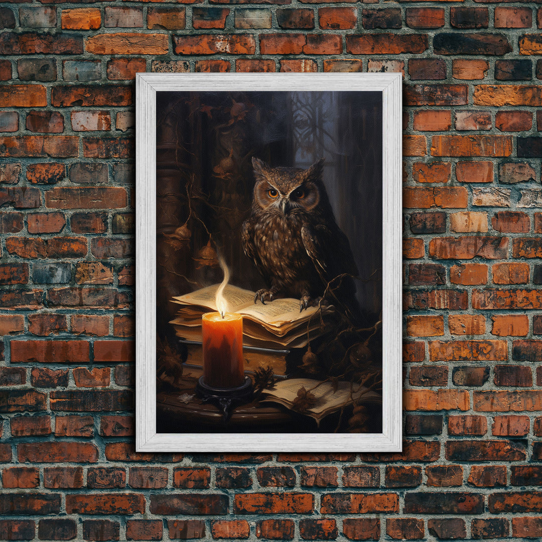 The Witch's Familiar, Framed Canvas Print, Halloween Decor, Halloween Canvas Art, Victorian Owl Oil Painting