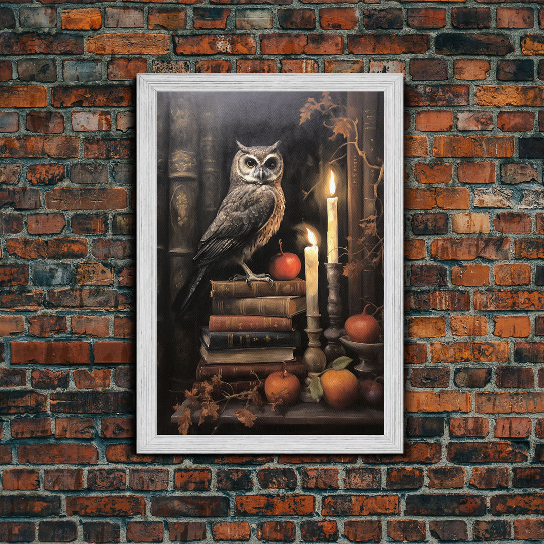 Halloween Owl Print, The Witch's Familiar, Framed Canvas Print, Halloween Decor, Halloween Canvas Art, Victorian Owl Oil Painting