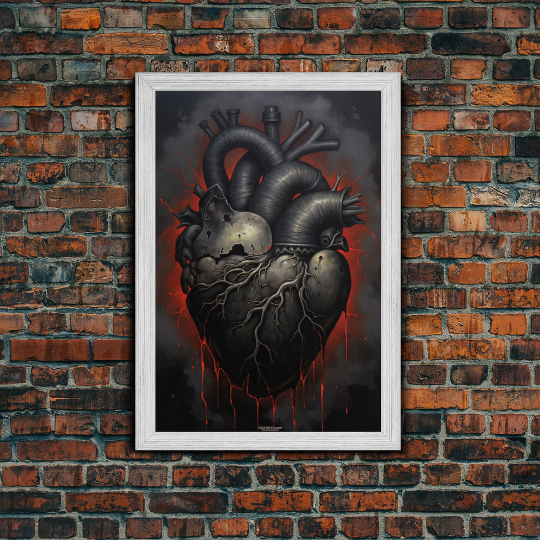 The Dark Heart, Macabre Decor, Halloween Poster Art / Framed Canvas Print, Goth Decor, Goth Art, Black Heart