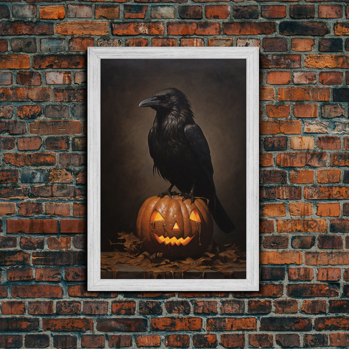 The Raven, Halloween Canvas Print / Framed Canvas, Victorian Gothic Oil Painting Print, Crow Decor, Macabre Horror Prints