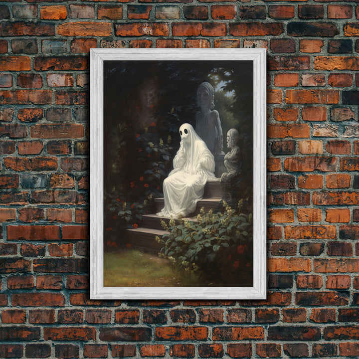 The Thoughtful Ghost, Macabre Halloween Decor, Halloween Poster / Canvas Print, Framed Wall Art, Dark Academia Goth Art