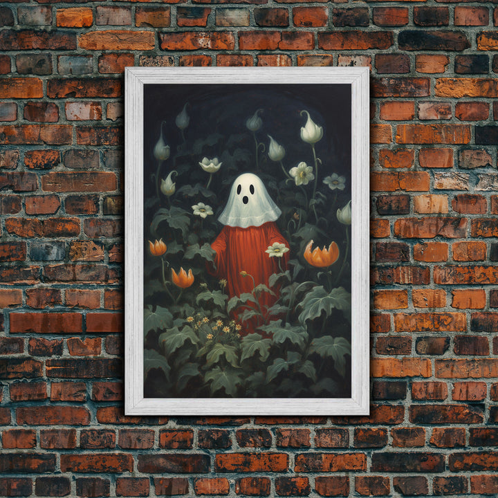 The Ghost In The Flower Garden, Halloween Canvas Print, Framed Canvas Art, Halloween Decor, Dark Academia, Horror Prints, Oil Painting