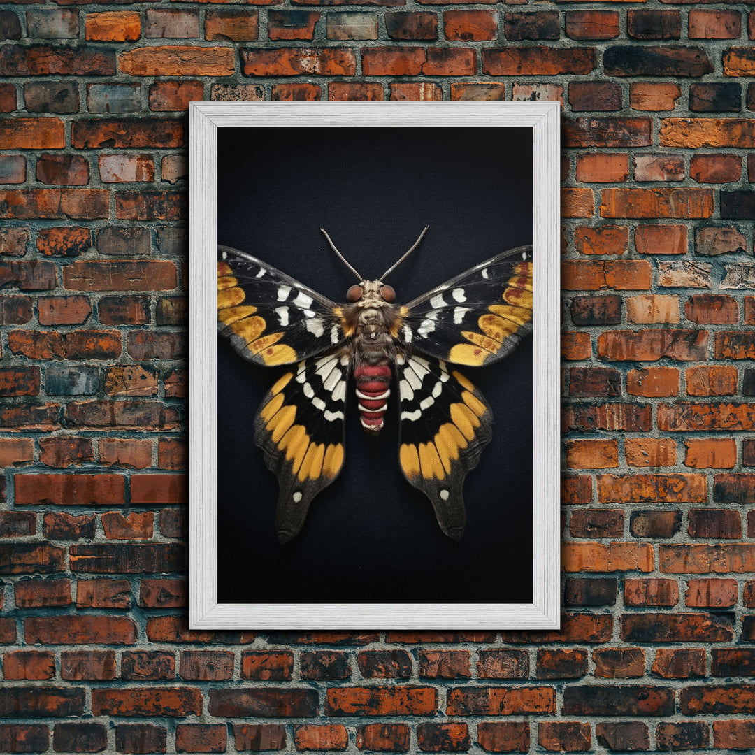 Framed Death Head Moth Canvas Print, Acherontia, Taxidermy Art, Dried Butterfly Print, Bug Wall Art Hanging Decor, Goth Art, Halloween Art