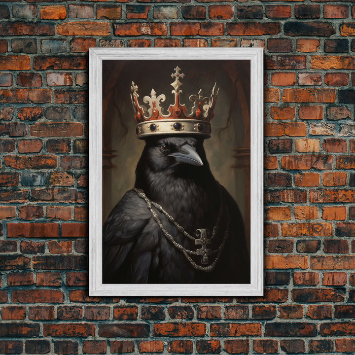 King Raven Print, Vintage Canvas, Art Canvas Print, Dark Academia, Gothic Victorian Crow, Cool Halloween Decorations, Framed Canvas Print