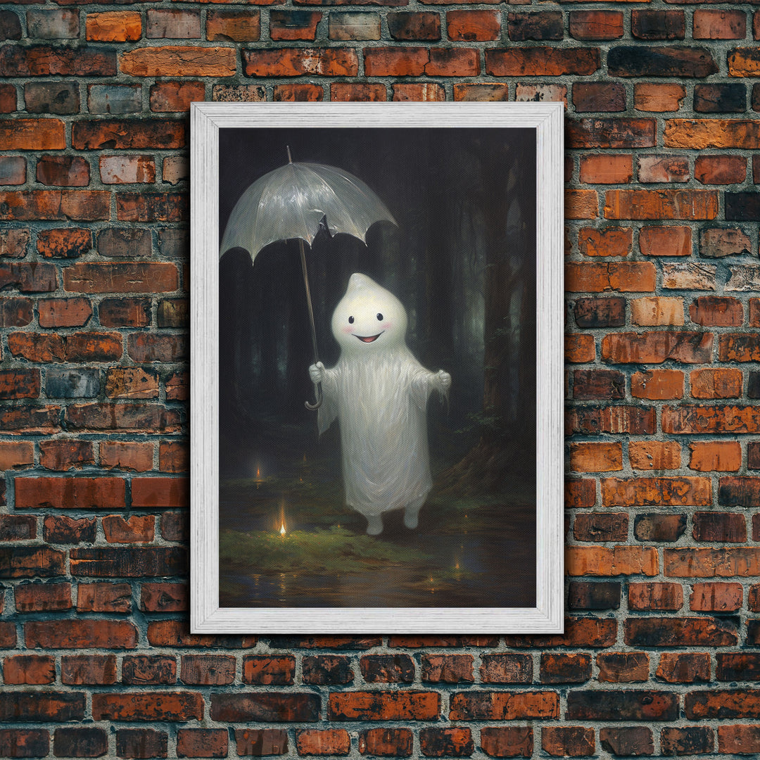 The Playground Ghost, Funny Halloween, Vintage Halloween Canvas, Framed Canvas Print, Cute Wall Art, Ghost On A Swing, Macabre Goth Art