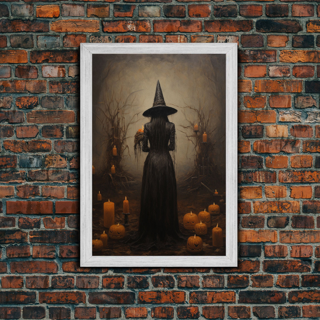 Vintage Halloween Witch Art, Halloween Canvas Printed / Framed Canvas, Witchy Decor, Witchcraft, Dark Academia Macabre Goth Art