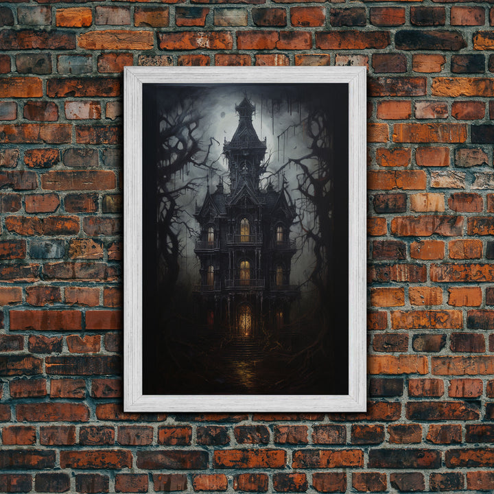 The Haunted House, Framed Canvas Art, Painting Of Haunted Victorian Mansion, Dark Academia, Halloween Decorations, Halloween Art