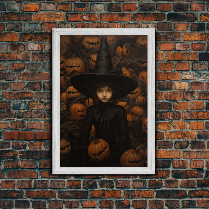 Gothic Witch Art, Framed Halloween Canvas, Canvas Print, Spooky Halloween Wall Art, Halloween Decoration, Witchy Decor Pumpkin Patch Witch