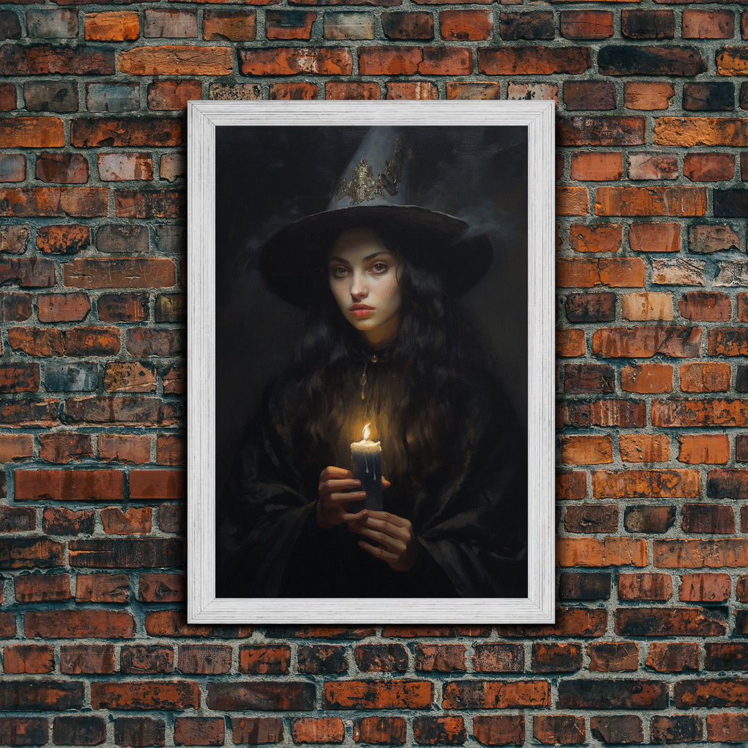 The Witch And The Candle, Gothic Victorian Art, Framed Canvas Print, Halloween Canvas, Halloween Decoration, Dark Academia Gothic Art