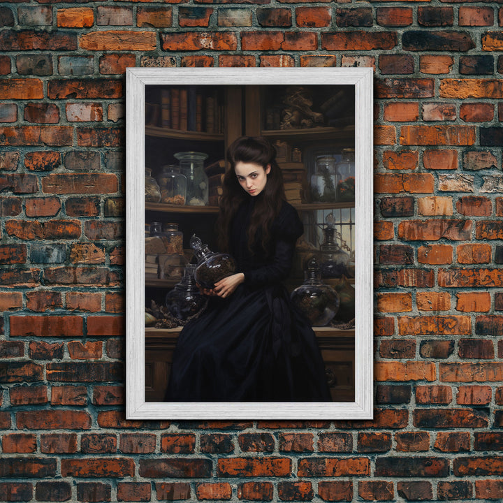 The Alchemical Witch, Witch Making Potions, Alchemy, Framed Canvas, Halloween Canvas Art, Dark Academia, Macabre Oil Painting