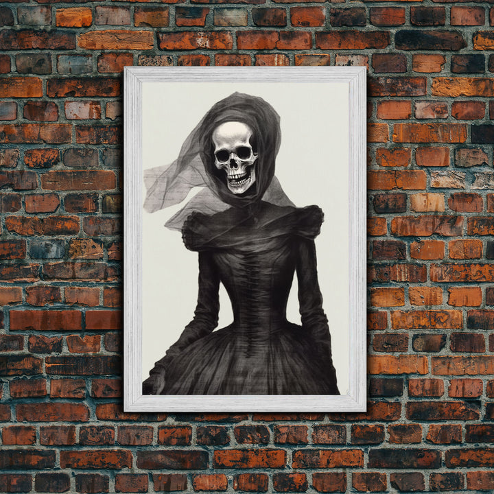 The Widow, Macabre Skeleton Painting, Halloween Canvas Print, Framed Canvas Wall Art, Horror Prints,  Dark Arts Skeleton Painting