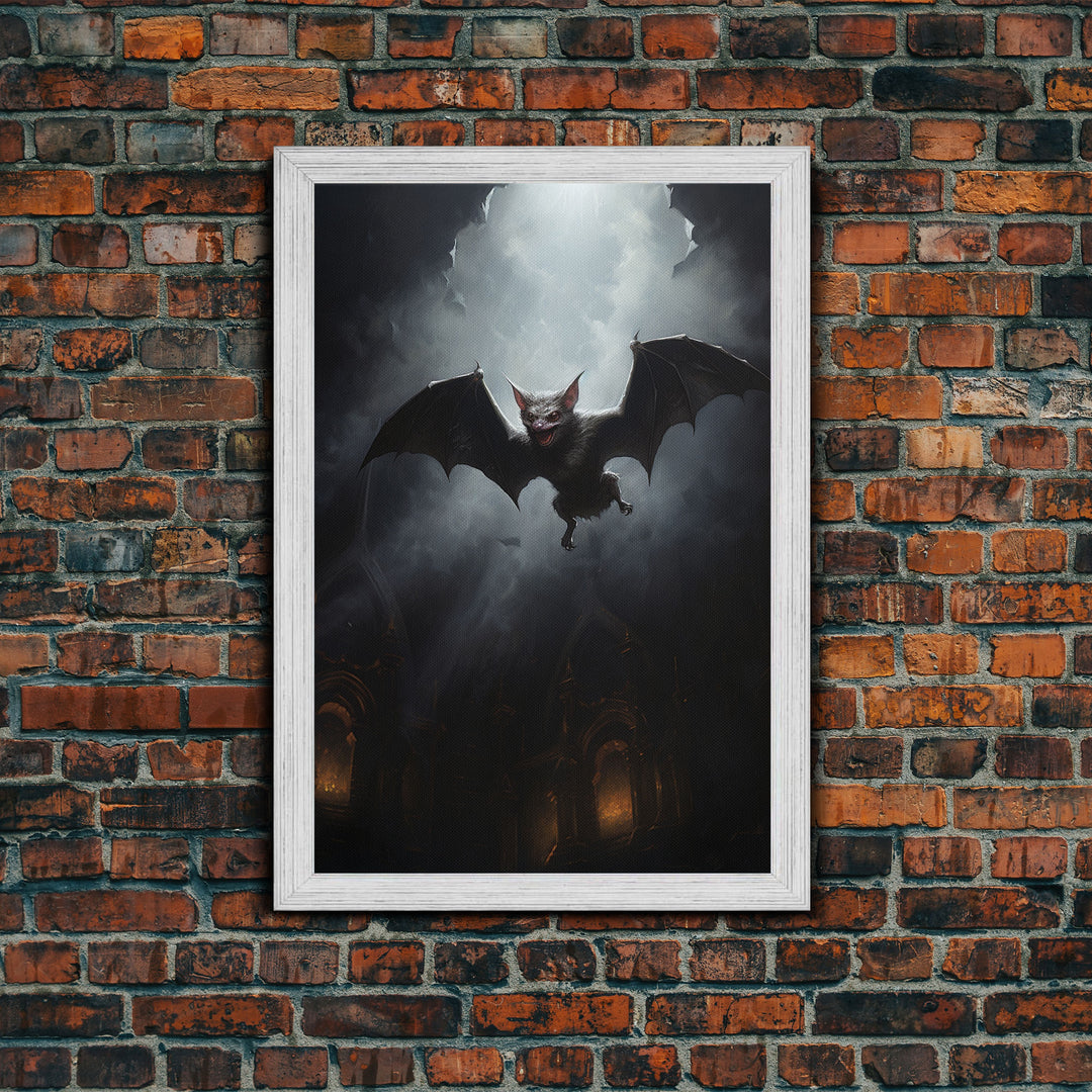 Vampire Bat In The Night, Art Canvas Print, Dark Academia, Halloween Bat Print, Halloween Decor, Monster Print, Macabre Art