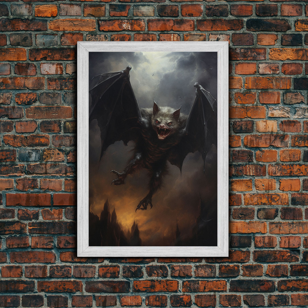 Vampire Bat In The Night, Art Canvas Print, Dark Academia, Halloween Bat Print, Halloween Decor, Monster Print, Macabre Art