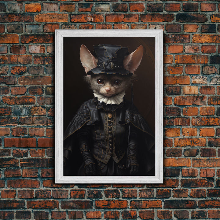 Cute Vampire Bat Painting, Vintage Canvas, Art Canvas Print, Dark Academia, Dracula, Halloween Decor, Goth Art, Victorian Bat Portrait