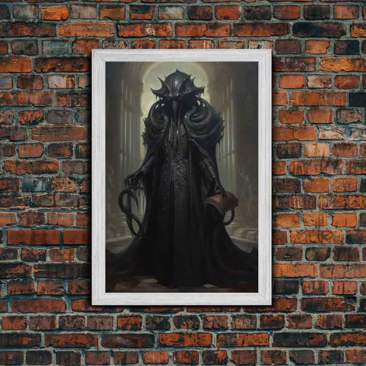 Victorian Portrait of Cthulhu, Gothic Art, Framed Canvas Print, Halloween Decor, The Gentleman Cthulhu, Goth Art